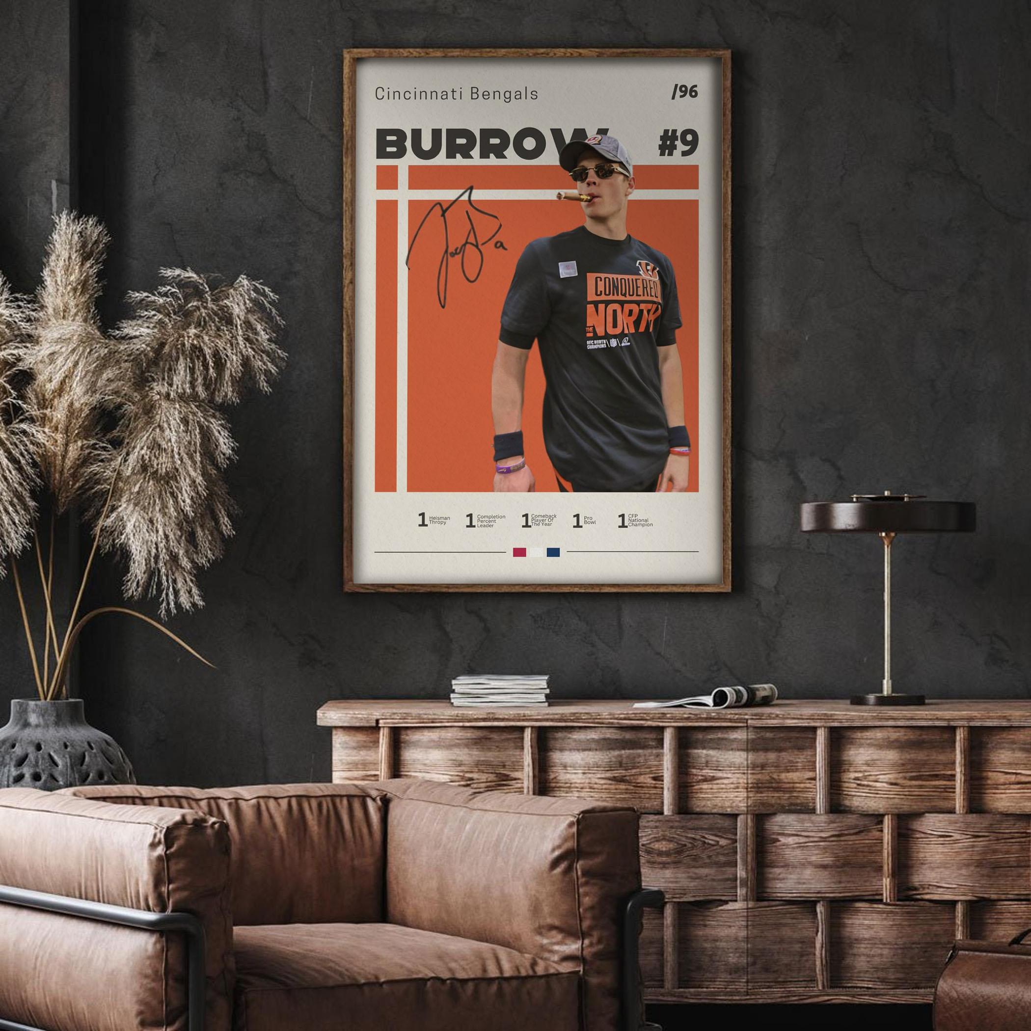 Mid Century Joe Burrow Cincinnati Bengals Poster