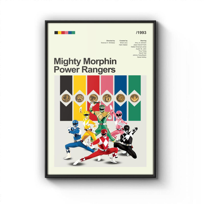 Mighty Morphin Power Rangers Movie Poster - Mid Century Modern Style