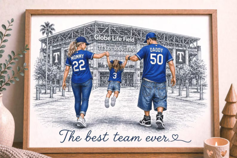 Personalized Baseball Family Print, Custom Stadium Portrait, Dad Gift from Kids, Mom Dad Gift, Fathers Day Gift, Baseball Fan Gift